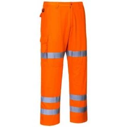 Pantalon Haute Visibilité Combat 3 Bandes Portwest Poches Genouillères Orange XL