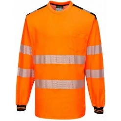 T-Shirt De Travail Manches Longues Haute Visibilité Bicolore Portwest PW3 Orange / Noir 3XL - Orange / Noir