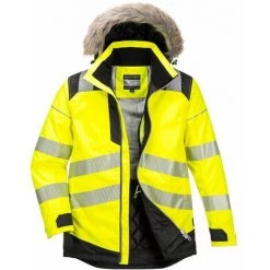Parka De Travail Hiver Haute-visibilité Matelassée Imperméable Avec Capuche Amovible PW3 Portwest Jaune Fluo L - Jaune Fluo