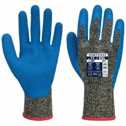 Gant Anticoupures Aramide Latex HR A611 Noir/Bleu - Portwest - Taille M-8 - Noir