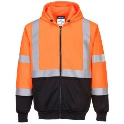 Sweat Hi-Vis Bicolore Zippé à Capuche Couleur : Orange/Noir Taille XXL - PORTWEST
