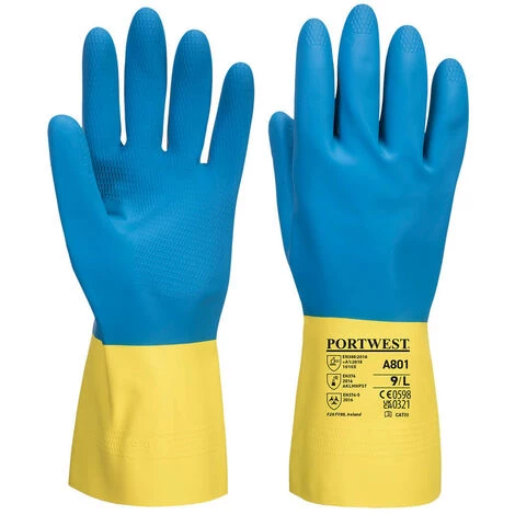 Gant Latex Double Enduction Couleur : Jaune/Bleu Taille L - PORTWEST 1 Gant Latex Double Enduction Couleur : Jaune/Bleu Taille L - PORTWEST