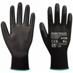 Gants De Travail Enduits PU Paumes Sans Latex Portwest Noir 9 - Noir